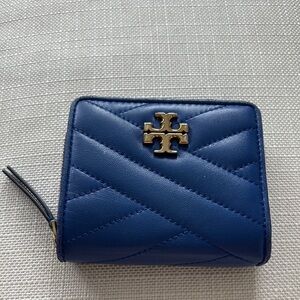 Tory Burch Blue Quilted Wallet with Gold Hardware
